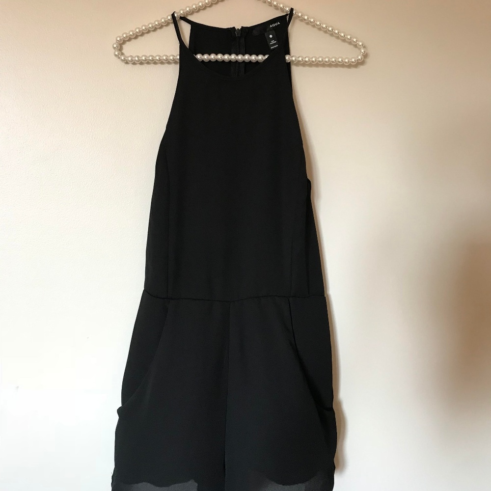 Simple High Neck Black Romper